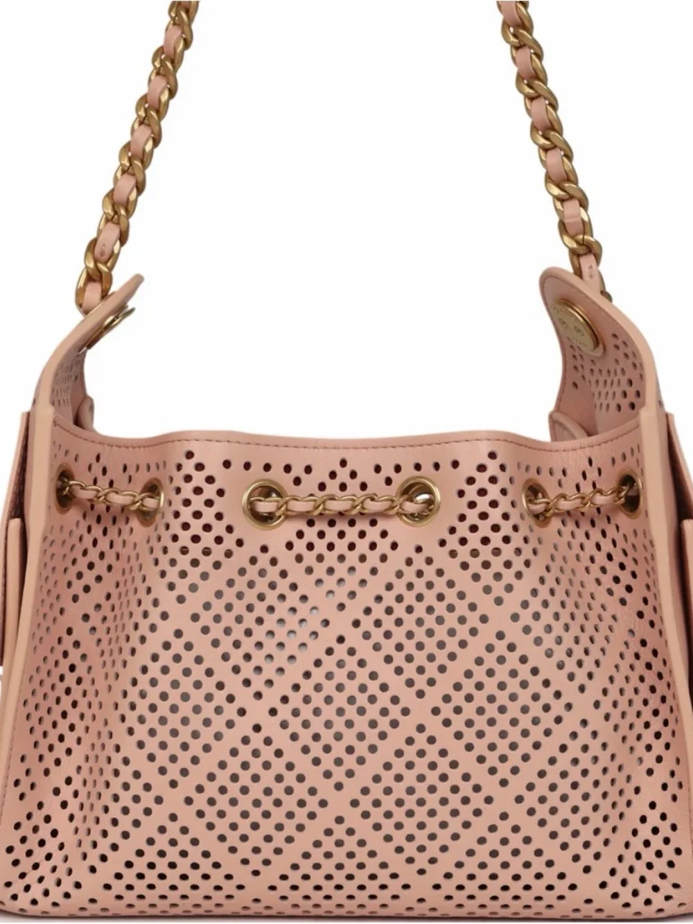 CHANEL Pink Perforated Leather Small Shoulder Bag with Gold Hardware